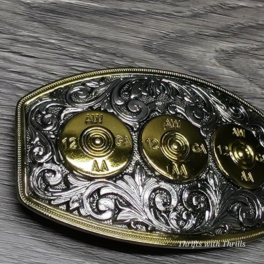Rare Stainless Steel Belt Buckle - 12 Gauge Shells - Western AW 12GA AA - Nice